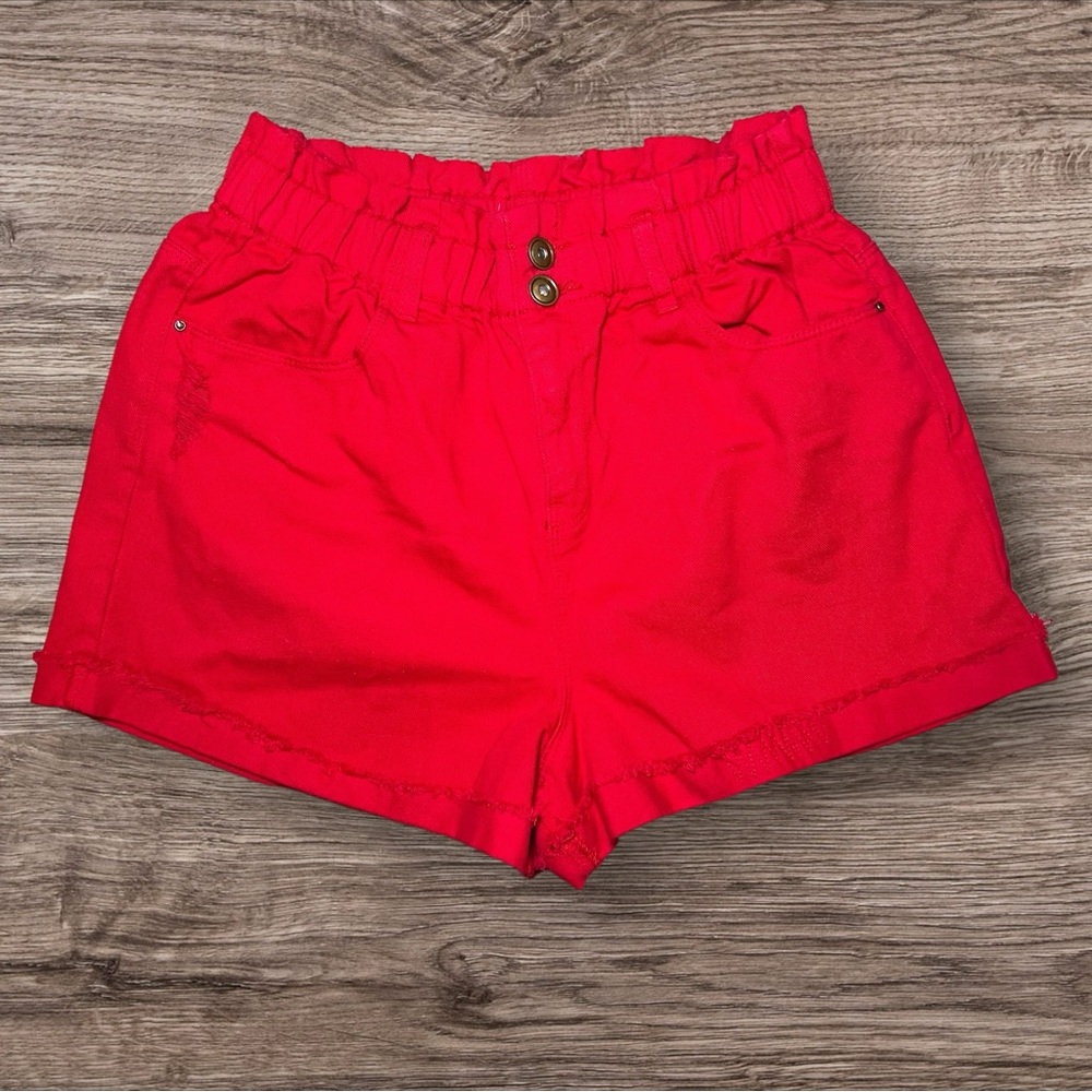 a loves a Women's Red Paper Bag High Waist Shorts  Summer Vacation Beach Size 27